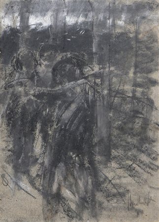 MICHETTI FRANCESCO PAOLO (1851 - 1929) Pastorelle nel bosco. carboncino e...