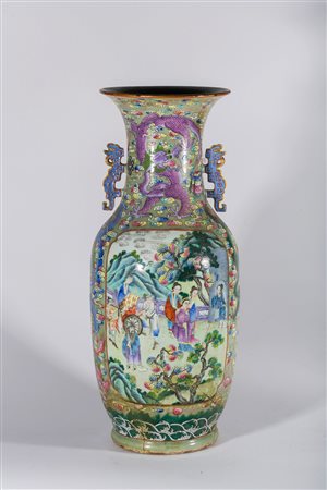 Arte Cinese Grande vaso famiglia rosa su fondo color celadon Cina, dinastia...