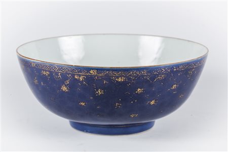Arte Cinese Ciotola Kangxi in porcellana invetriata di blu e dorata Cina,...