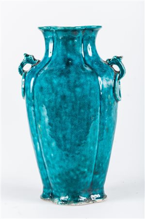 Arte Cinese Vaso a doppia ansa in ceramica invetriata di turchese Cina, XIX...