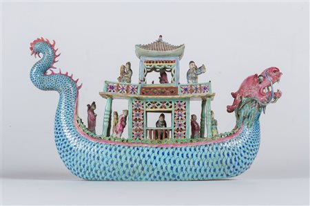 Arte Cinese Barca in ceramica smaltata Cina, dinastia Qing, XIX secolo . -....