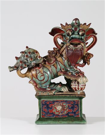 Arte Cinese Scultura in ceramica smaltata raffigurante un cane di pho Cina,...