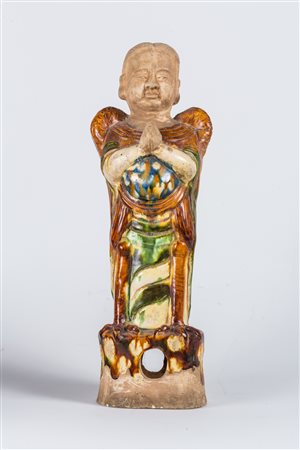 Arte Cinese Scultura in ceramica sancai raffigurante una figura mitologica...