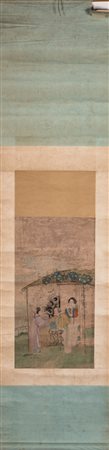 Arte Cinese Dipinto raffigurante delle dame in esterno Cina, XIX secolo . -....