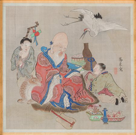Arte Cinese Dipinto su seta raffigurante Zhong-li Chuan Cina, dinastia Qing,...