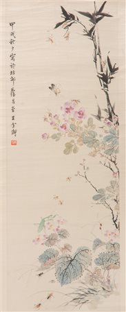 Arte Cinese Dipinto a soggetto floreale Cina, XIX secolo . -. Cm 31,00 x...