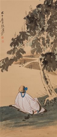 Arte Cinese Zhang Daqian (1899-1983) Letterato sotto un albero Rotolo...