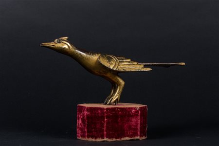Arte Cinese Scultura in bronzo raffigurante un uccello con tracce di doratura...
