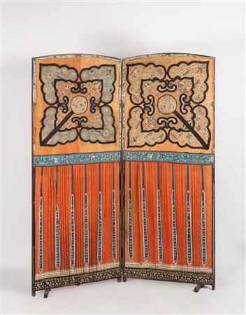 Arte Cinese Paravento a due ante decorato con tessuti Cina, dinastia Qing,...