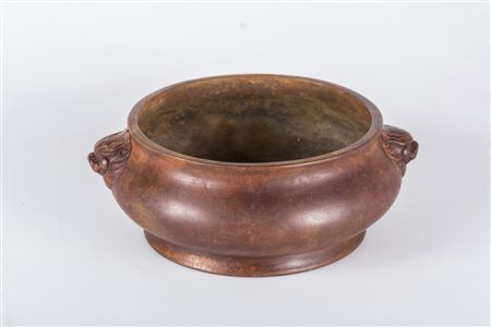 Arte Cinese Incensiere in bronzo con anse zoomorfe Cina, dinastia Qing, XVIII...