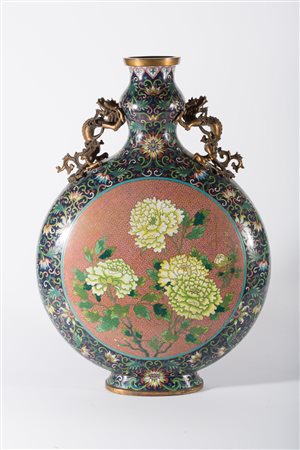 Arte Cinese Grande fiasca della luna decorata con smalti cloisonné Cina,...