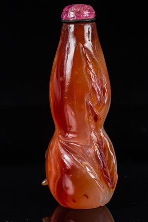 Arte Cinese Tabacchiera in agata a forma di doppia zucca con tappo in vetro...