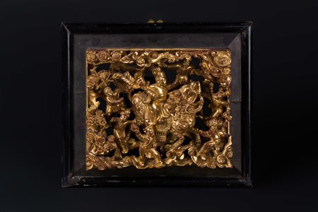 Arte Cinese Parte di elemento decorativo in legno laccato Cina, XIX - XX...