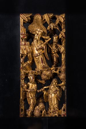 Arte Cinese Piccolo pannello in legno laccato e dorato Cina, XIX secolo . -....