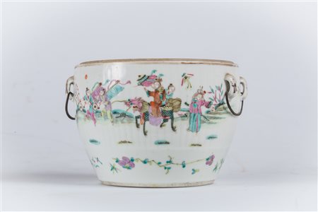 Arte Cinese Vaso in porcellana smaltata con scene di vita cortese in esterno...