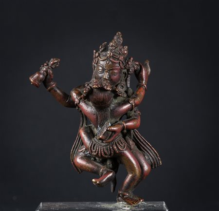 Arte Himalayana Fusione in lega di rame raffigurante Hevajra con consorte...