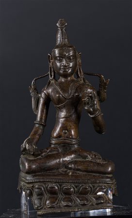 Arte Indiana Scultura in bronzo raffigurante Tara Bianca India...