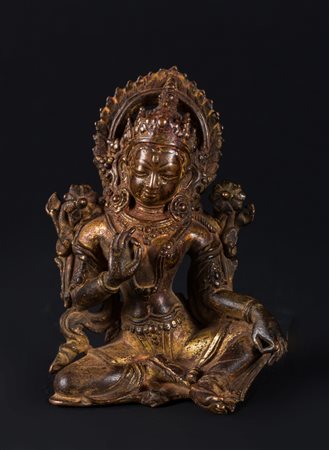 Arte Himalayana Scultura in rame raffigurante Lakshmi Nepal, periodo Malla,...
