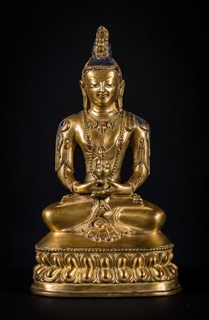 Arte Cinese Scultura in bronzo dorato raffigurante Amitayus Cina, dinastia...