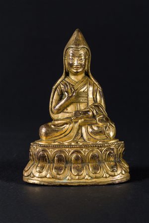 Arte Himalayana Scultura in rame dorato raffigurante Gyaltsab je Tibet, XVII...