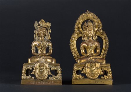 Arte Cinese Coppia di bronzi Qianlong raffiguranti Amitayus Cina, periodo...