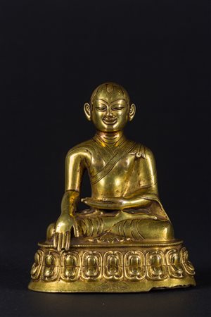 Arte Himalayana Fusione in lega di rame raffigurante maestro Tibet, XV secolo...