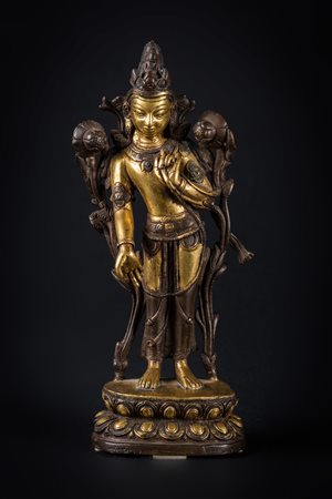 Arte Cinese Scultura in bronzo dorato raffigurante Padmapani Nepal, XX secolo...