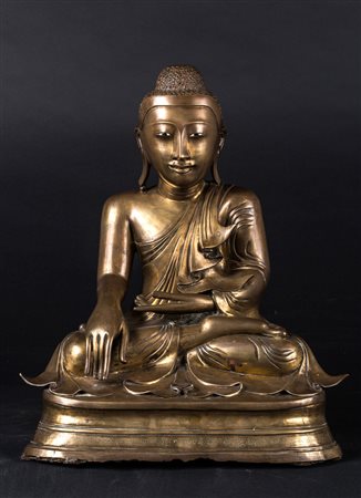 Arte Sud-Est Asiatico Scultura in bronzo raffigurante Buddha Birmania, XIX...