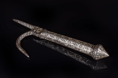Arte Indiana Ankus in ferro damaschinato in argento a motivo floreale India,...