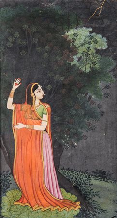 Arte Indiana Miniatura raffigurante Utka Nayika Pahari, probabilmente Kangra,...