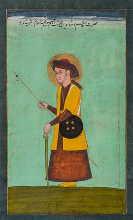 Arte Islamica Dipinto raffigurante un giovane stante India, XIX secolo . -....