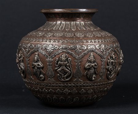 Arte Indiana Vaso in rame con decorazione in argento India meridionale,...