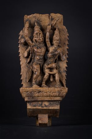 Arte Indiana Pannello in legno raffigurante Narashima che uccide il demone...