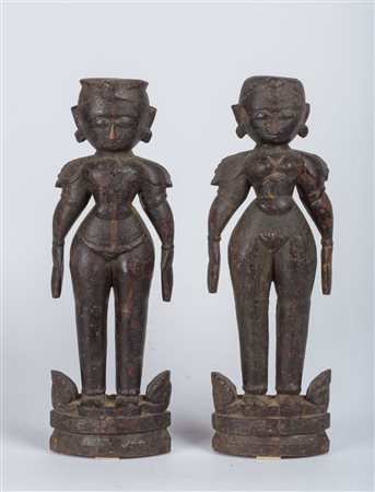 Arte Indiana Coppia di sposi in legno India Meridionale, Tamil Nadu, fine...