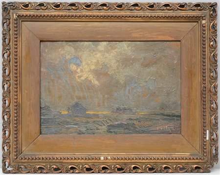 Firma indecifrata "Paesaggio". Olio su tela firmato in basso a destra (cm...