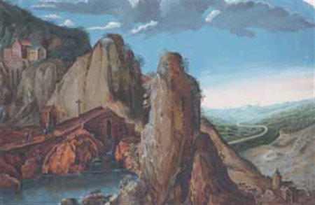 Scuola Austriaca del XIX secolo BOZZETTO PER SCENOGRAFIA tempera su carta, cm...