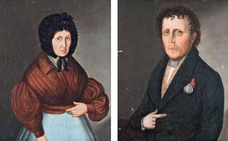 Scuola Tedesca del XIX secolo COPPIA DI CONIUGI olio su tela, cm 28x24.