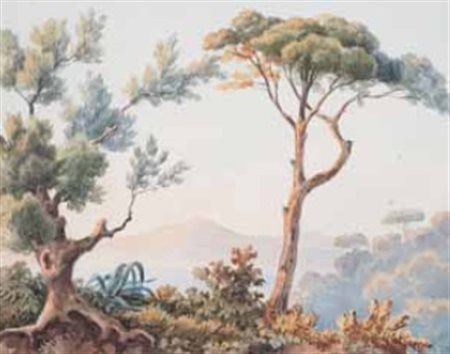 Scuola Italiana del XX secolo MACCHIA MEDITERRANEA acquerello su carta, cm...