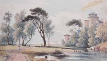 Scuola Francese del XIX secolo CASTELLO FRANCESE tempera su carta, cm 10x17.