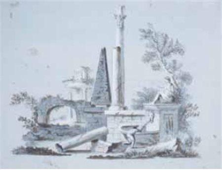 Scuola Veneta del XIX secolo CAPRICCIO ARCHITETTONICO tempera e biacca su...