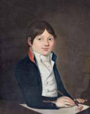 Scuola Francese del XIX secolo FANCIULLO CHE DISEGNA olio su tela, cm 61x49.