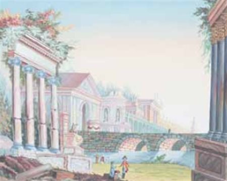 Scuola Italiana del XX secolo CAPRICCIO ARCHITETTONICO tempera su carta, cm...