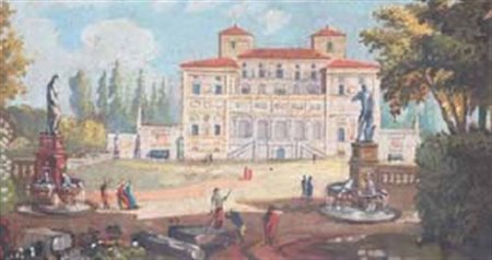 Scuola Romana del XIX / XX secolo VILLA BORGHESE tempera su tela, cm 10,5x18,5.
