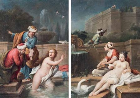 Scuola Bolognese del XVIII secolo A) SUSANNA E I VECCHIONI B) BETSABEA AL...