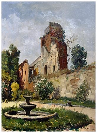 FRANCO COLELLA Bari 1900 – Bari 1979 Giardino Scotto Olio su tavola 50 x 40....