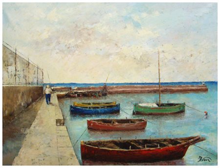 FORTUNATO VOIR Livorno 1907 – Livorno 1980 Il moletto Olio su tela 58,5 x 80....