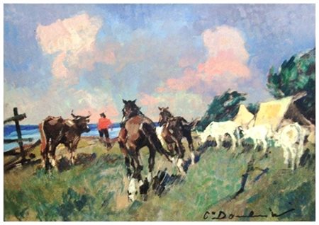 CARLO DOMENICI Livorno 1898 – Valdana di Portoferraio 1981 Maremma Olio su...