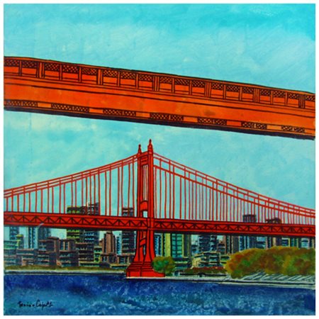 TONINO CAPUTO Lecce 1933 Up down bridges Olio su tela 30 x 30. Firma in b. a...