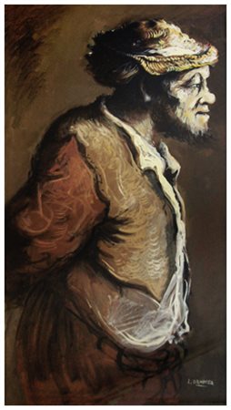 LORENZO D’ANDREA Lucca 1943 Pescatore siciliano Olio su faesite 63 x 35....