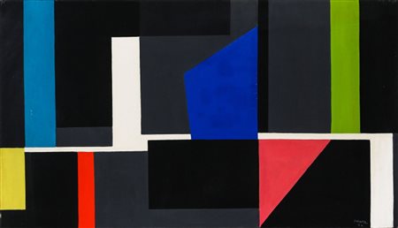 IDEO PANTALEONI 1904 – 1993 Composizione, 1954 Tempera su tela, cm. 54 x 80...